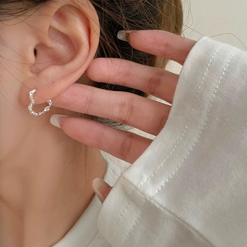 925银不规则爱心耳钉耳饰耳环