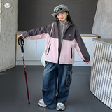 女童冲锋衣2025秋季新款中大童刺绣夹克衫连帽开衫休闲登山服春秋，童装儿童户外服，祺儿童装