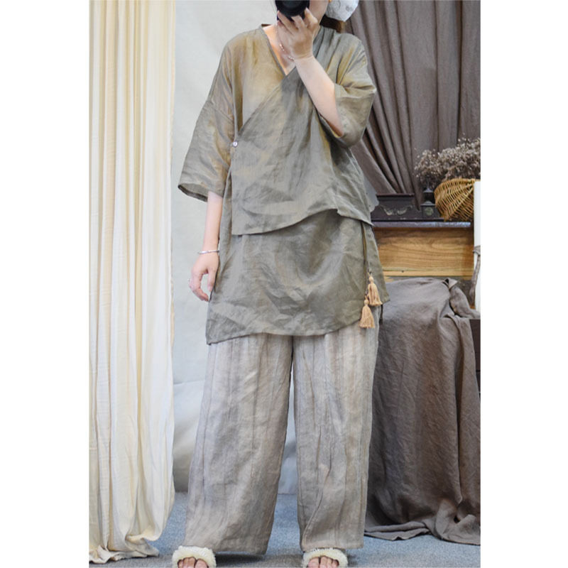 夏季原创超薄清透纯苎麻东方文化复古汉服内系带上衣防晒衣23038