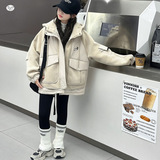 女童夹棉加厚外套2025年冬季新款中大童拼接夹克衫休闲棉服大口袋，童装棉衣，祺儿童装