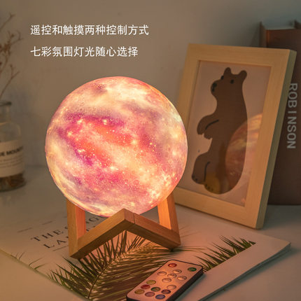月球灯蓝牙音箱3D彩绘跨境爆款低音炮书桌床头七彩夜灯遥控音响