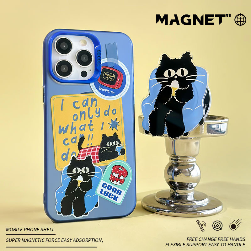 苹果手机壳iPhone15/14Promax磁吸手机壳苹果镭射磁吸可爱猫咪图案手机壳
