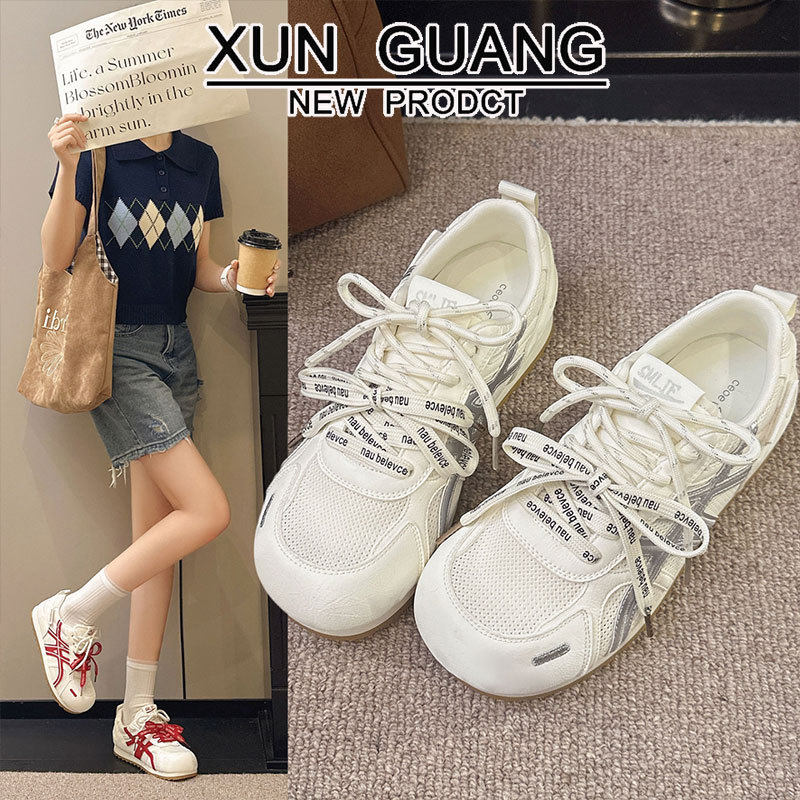 真皮网面阿甘鞋女款2026新款春夏季爆款女鞋子厚底休闲运动德训鞋