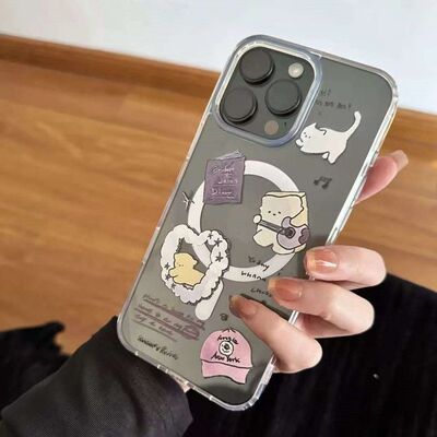 Cute Cartoon Bread Guitar Design Clear Magnetic Shockproof Cover 适用 iPhone 17 Pro Max 16 15 14 11