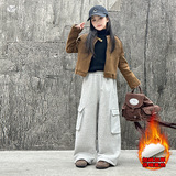 女童工装裤加绒2025年秋冬新款大口袋直筒卫裤中大童休闲直筒长裤，童装裤子，祺儿童装