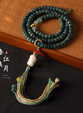 文艺国潮清新绿精工直切要片珠菩提108颗手串女设计感小众项链