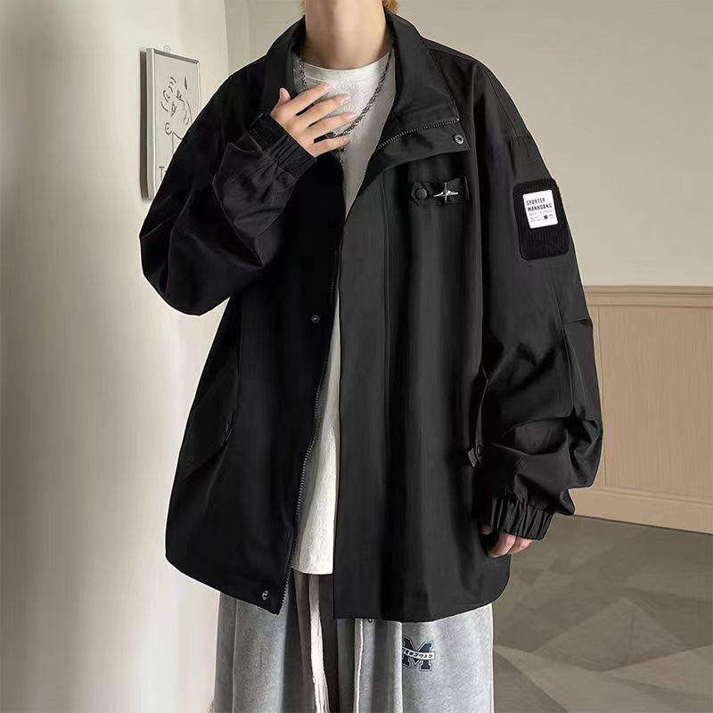 美式外套士2024新款春秋季潮牌工装痞帅冲锋衣生翻领飞行夹克