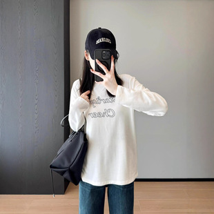 350克双面绒 牛奶绒字母印花T恤女25冬 温柔软糯休闲打底衫