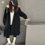 女童端长款呢大衣秋冬装2025新款女大童韩系假两件连帽毛呢外套，童装外套，祺儿童装