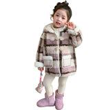 女童外套秋冬2025新款儿童洋气冬季时髦加绒加厚冬装呢子大衣P91，童装外套，祺妙童装