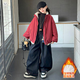 女童加绒加厚外套2025年冬季新款中大童双面穿立领棉服保暖夹克衫，童装外套，祺儿童装