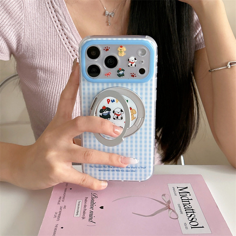 蓝格纹三只狗狗360旋转iPhone17