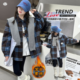 女童夹棉格子衬衫2025秋冬新款中大儿童披肩翻领外套深秋外出上衣，童装外套，祺儿童装