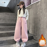 女童2025冬季新款小狗刺绣四色休闲卫裤女大童户外加厚保暖束脚裤，童装裤子，祺儿童装