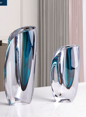 轻奢厚重高端艺术琉璃花拼色玄关餐桌水培玻璃摆件客厅装饰茶几