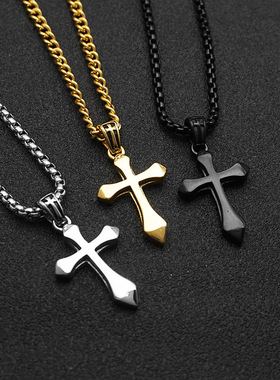 百搭朋克十字架项链挂件钛钢
