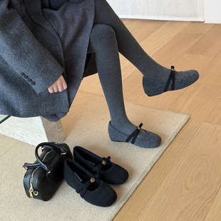 羊羔毛博肯鞋小香风玛丽珍毛毛鞋女2025新款鞋一脚蹬蝴蝶结棉鞋