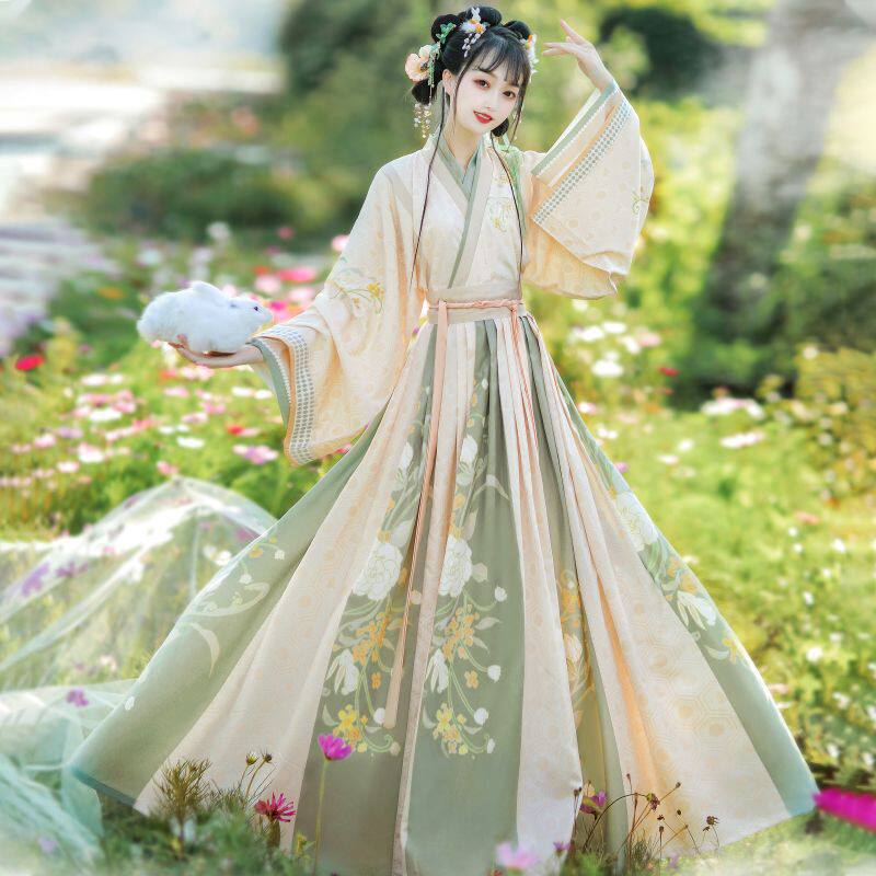 原创晋制盈月思交领齐腰襦裙一片汉服半身裙