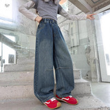 女童牛仔裤宽松阔腿韩式风春秋款女孩裤子儿童春装刺绣长裤超好看，童装裤子，祺儿童装