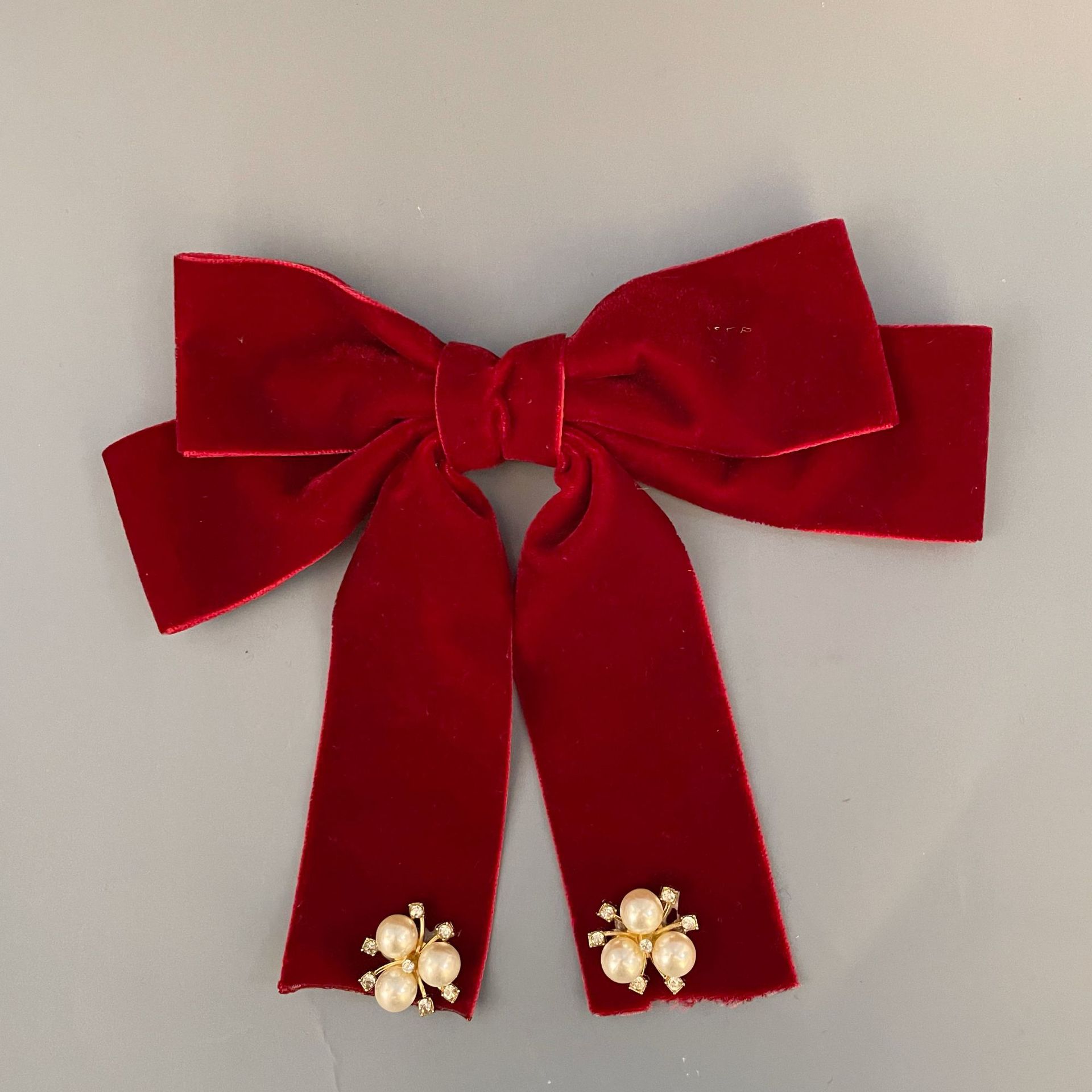 新款新年酒红丝绒蝴蝶结发夹女后脑勺结婚敬酒礼服发饰网红