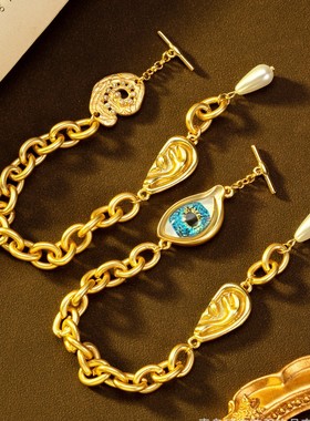 中古vintage饰品恶魔之眼复古眼睛耳朵手链欧美个性宫廷镀金手镯