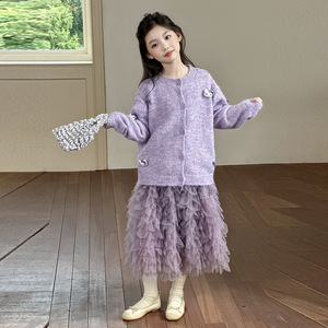 女童秋季超好看韩系套装2025新款儿童秋季针织衫毛衣半身裙两件套,童装休闲套装,祺妙童装