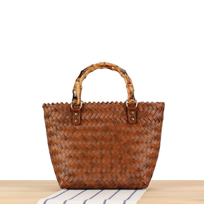 New Summer Retro Fake Bamboo Joint Handle Beach Tote Bag Imi