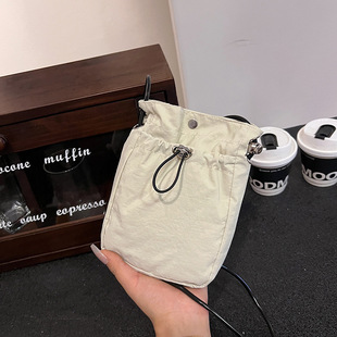 极简风手机包女日韩轻薄抽绳帆布小包百搭迷你肩斜挎零钱包bags