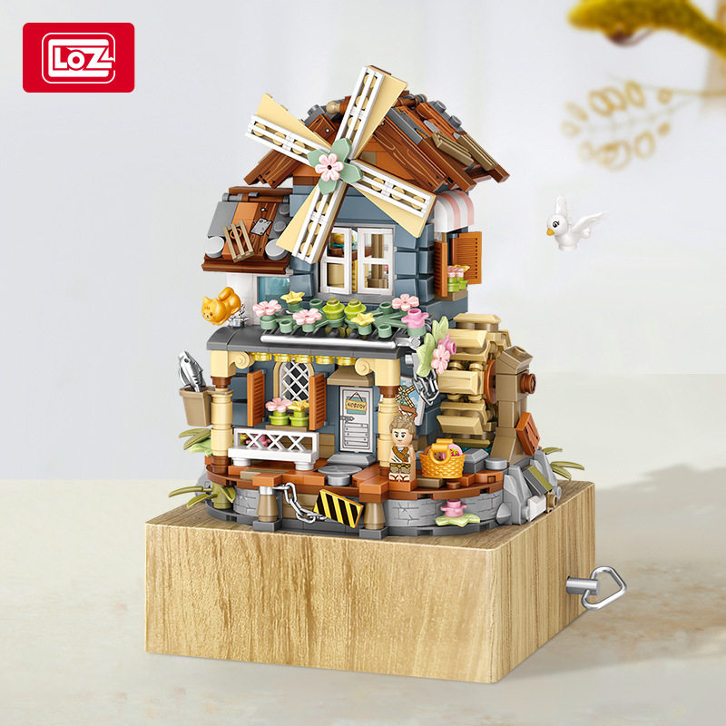LOZ风车屋八音盒拼插积木可旋转国风礼物玩具文创景区热卖