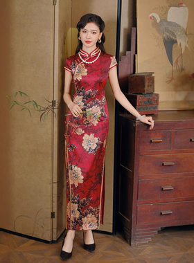 唐之恋桑蚕丝红色旗袍喜妈妈喜婆婆礼服真丝级感连衣裙2026夏季
