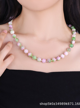 宫廷风中古蜜桃粉渐变色琉璃串珠项链