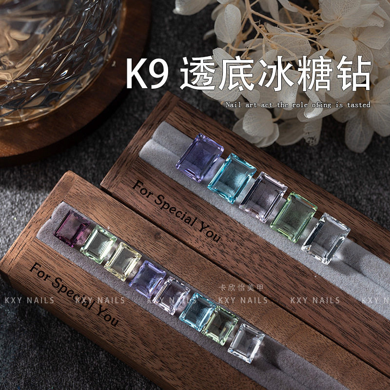美甲饰品K9大冰糖透底钻长方直指甲装饰