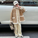 女童加绒加厚外套2025冬季新款中大童皮毛一体夹克衫冬装保暖棉衣，童装棉衣，祺儿童装