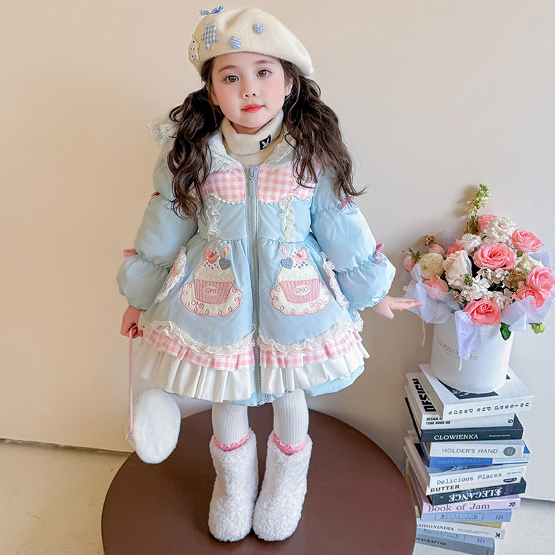 女童棉服冬季2025新款洋气加厚冬装儿童洛丽塔中长款棉衣外套P140，童装棉衣，祺妙童装