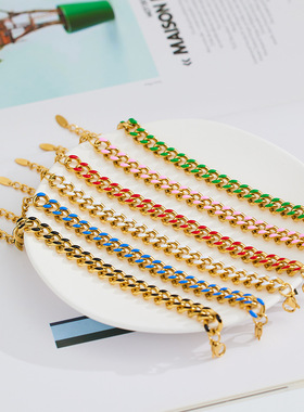 粗链条手链钛钢时尚18k金情侣