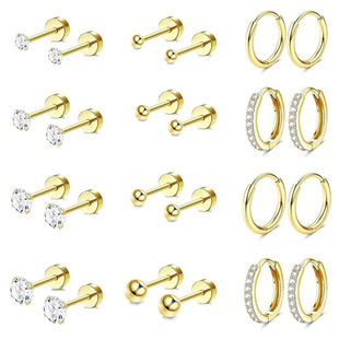 Gold Plated Flat Back Earrings set Multiple Piercing Jewelry