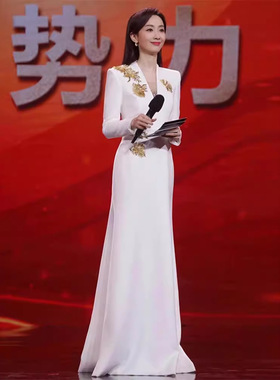 白色晚礼服女级感宴会气质2026新款轻奢端小众鱼尾礼裙主持人