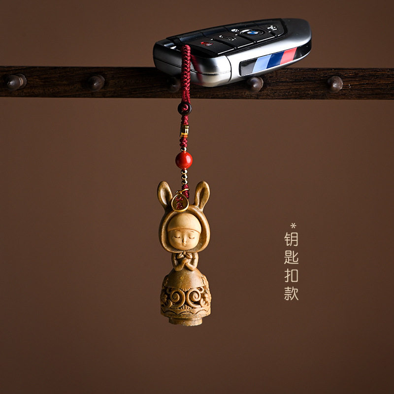 高档绿檀木雕刻梦境兔香囊包包挂件创意许愿汽车兔钥匙扣手机链女图片