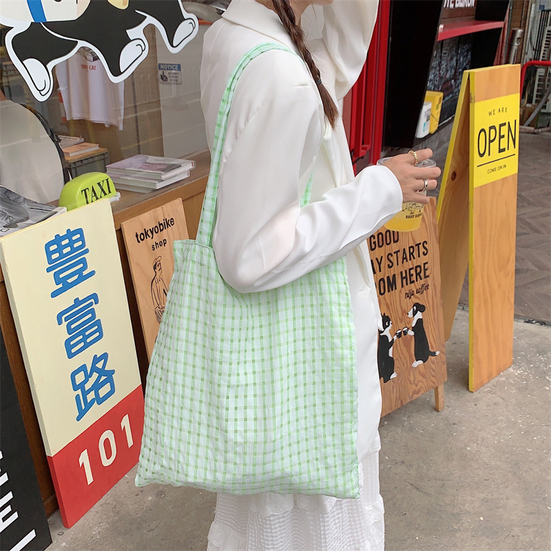 夏季新款仙女包黄色泡泡格子单肩通用款女包