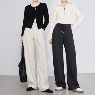 宾利酷堡女裤女2025冬季新款腰羊毛复合弯刀裤抽绳松紧腰休闲长裤