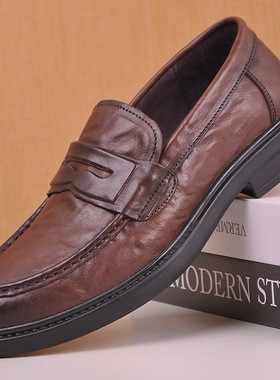 2024热销新款工厂商务休闲皮鞋头层手抓牛皮舒适英伦真皮鞋