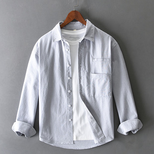 男宽松休闲纯棉百搭衬衣T701 衬衫 春夏季 日系复古高级感牛津纺长袖