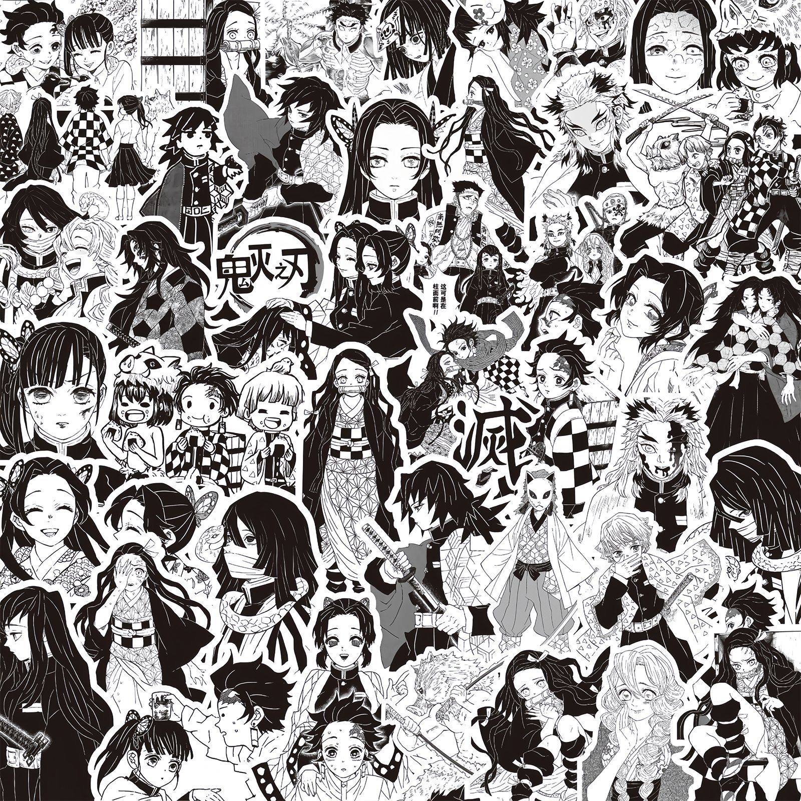 鬼灭之刃贴纸炭治郎富冈弥豆子蝴蝶忍装饰笔记本手帐黑白拼贴画