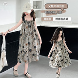 女童夏装连衣裙2025新款儿童夏季洋气碎花吊带裙中大童无袖裙子潮，童装连衣裙，祺儿童装