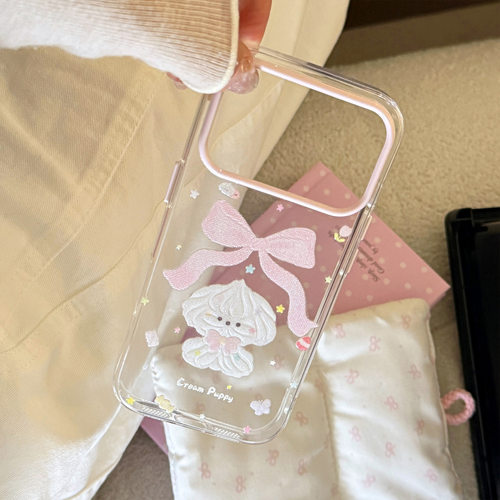 AceCase奶油小狗iphone16适用苹果17promax手机壳15透明14闪粉13甜美卡通防摔