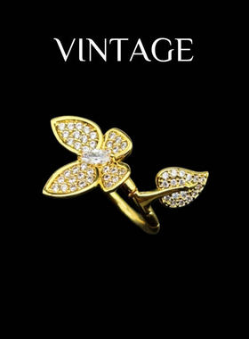 轻奢百搭款满镶锆石蝴蝶叶子戒指