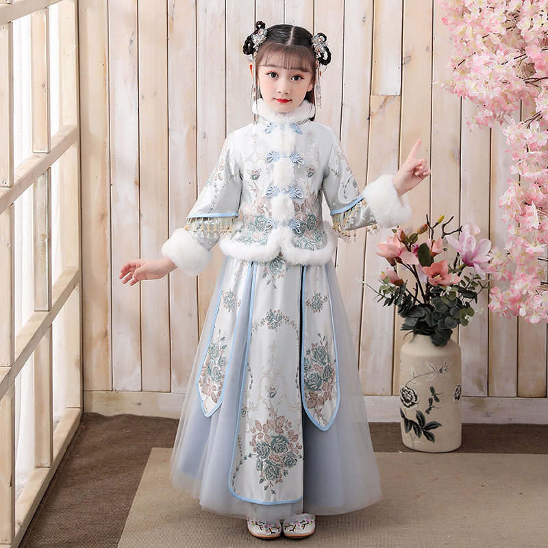 女童中国风加厚古装过年服超仙汉服拜年服儿童唐装新年装冬装