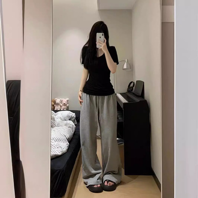 棉款黑色领潮流短袖恤女夏季气质基础款百搭修身显瘦辣妹上衣潮