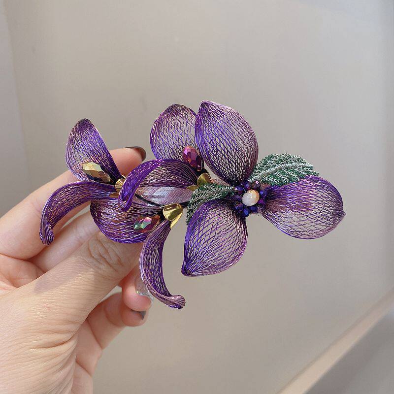 悠家饰品优雅鸢尾花浪漫发夹立体花朵顶夹横夹马尾夹弹簧夹头饰