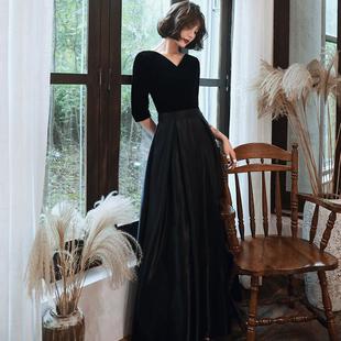 端晚礼服女轻奢小众2026新款冬黑色气质优雅大合唱团演出服长裙